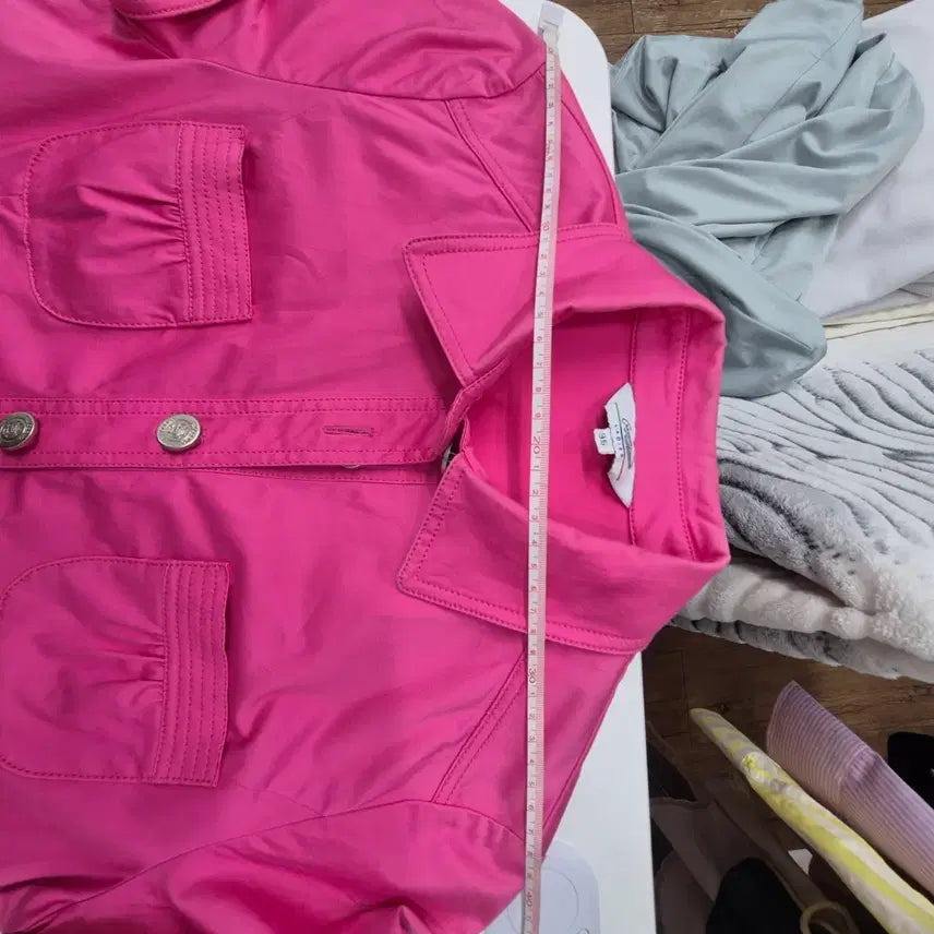 [BUNJANG] Crocodile Hot Pink Shirt Dress / 크로커다일 핫핑크 셔츠형 반팔 원피스