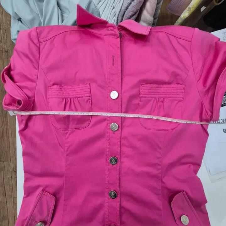[BUNJANG] Crocodile Hot Pink Shirt Dress / 크로커다일 핫핑크 셔츠형 반팔 원피스