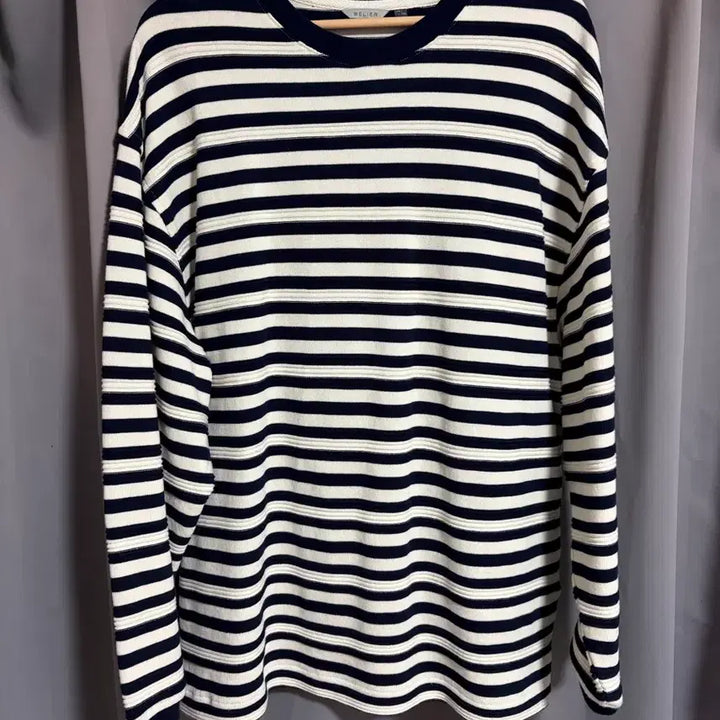 [BUNJANG] Vellie Multi Stripe Long Sleeve Navy T-shirt / [100] 벨리에 멀티 스트라이프 롱 슬리브 네이비