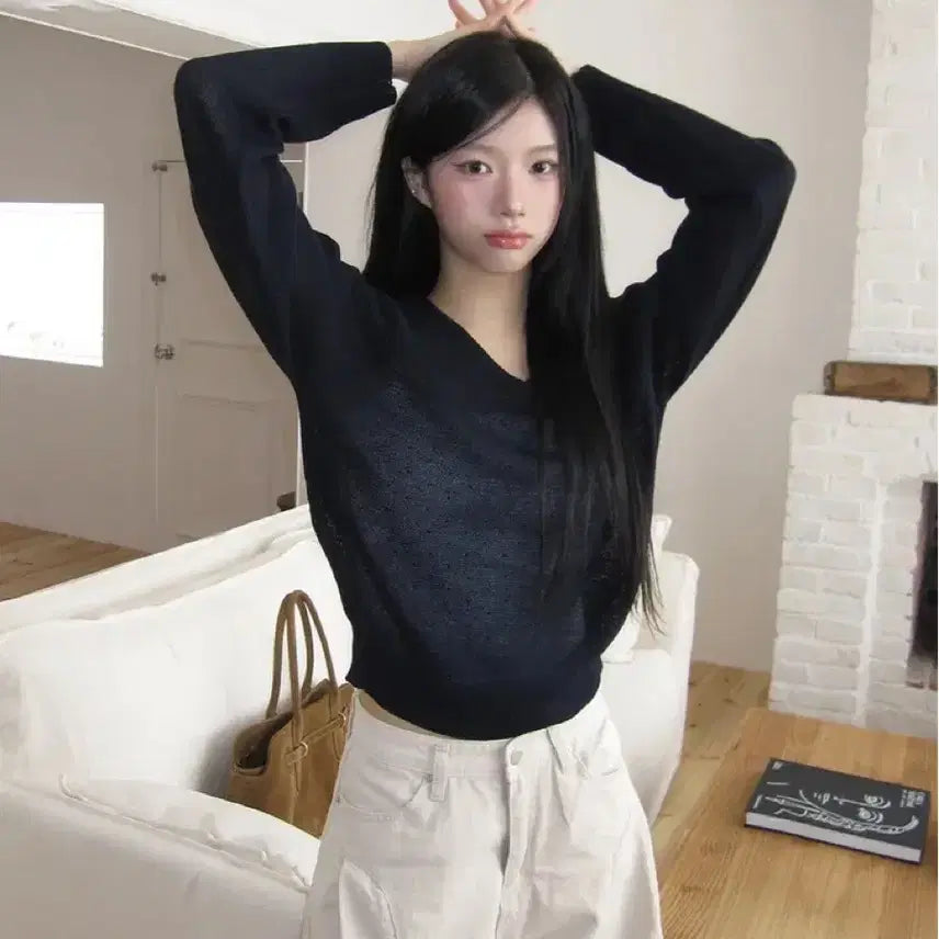 [BUNJANG] Modi Mood Raglan Long Sleeve Half Knit Top / 봄 코디~에이블리 모디무드 품절상품 래글런 긴팔 하프 니트!!