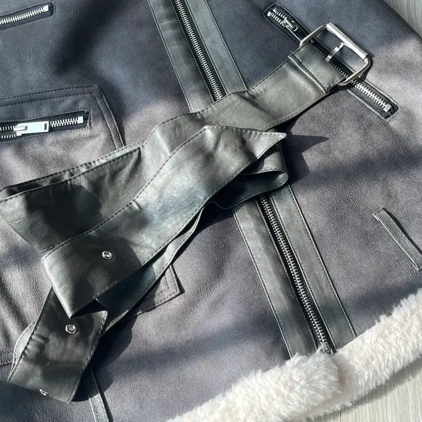 [BUNJANG] Gray Mouton Jacket / 그레이 무스탕 자켓