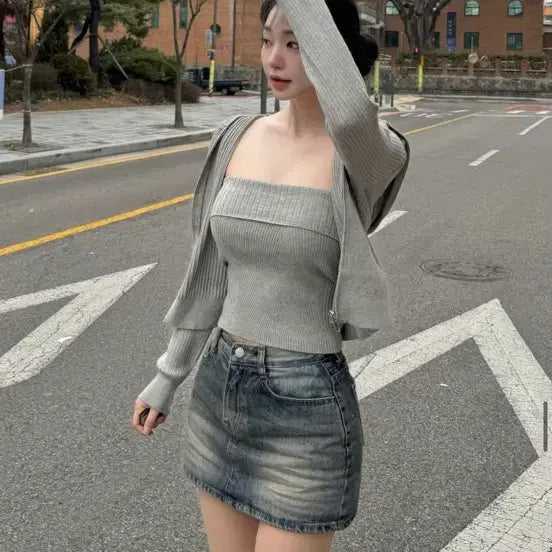 [BUNJANG] Kinda Me Slim Pattern Knit Training Set / 카인다미 슬림패턴 니트 트레이닝 셋업 세트