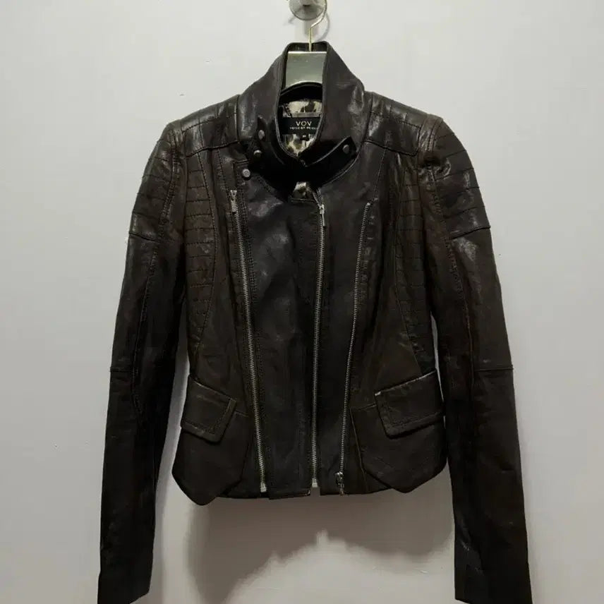[BUNJANG] VOV Brown Leather Rider Jacket / VOV 브라운 가죽 라이더 자켓 양가죽 S