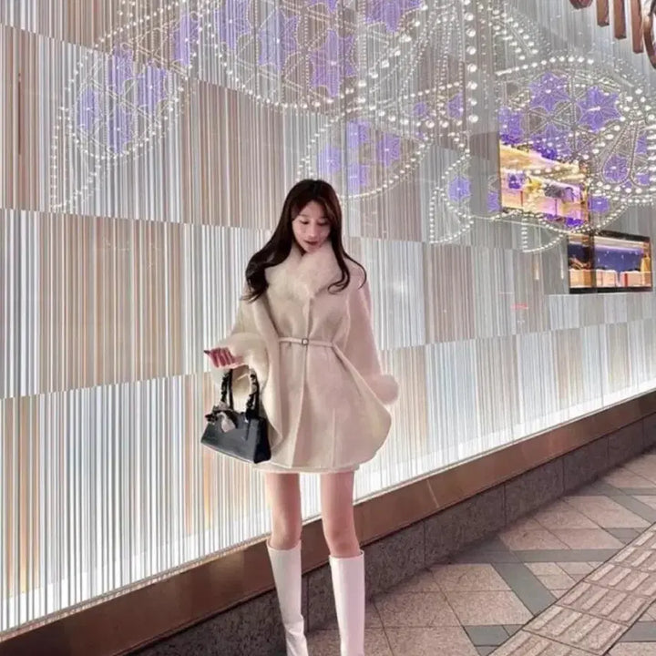 [BUNJANG] Ivory Fox Fur Cape Coat / 아이보리 폭스퍼 케이프코트 (착샷 O)