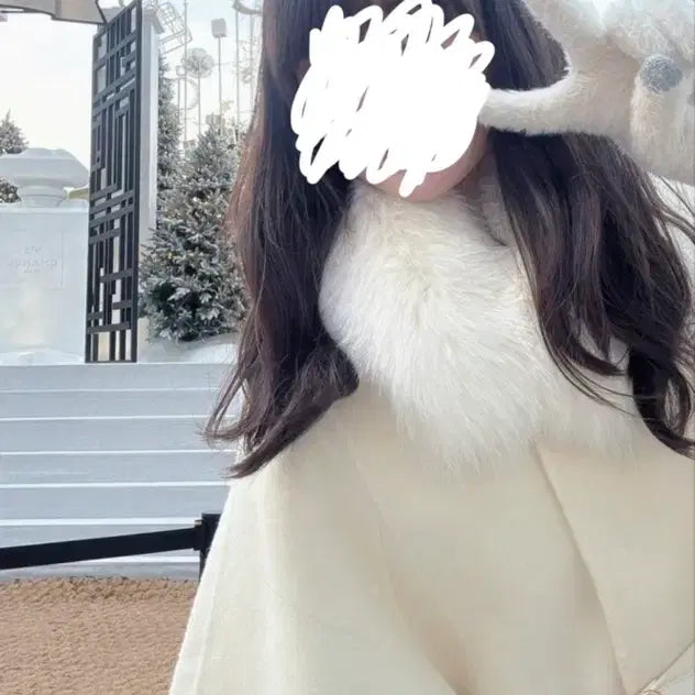 [BUNJANG] Ivory Fox Fur Cape Coat / 아이보리 폭스퍼 케이프코트 (착샷 O)