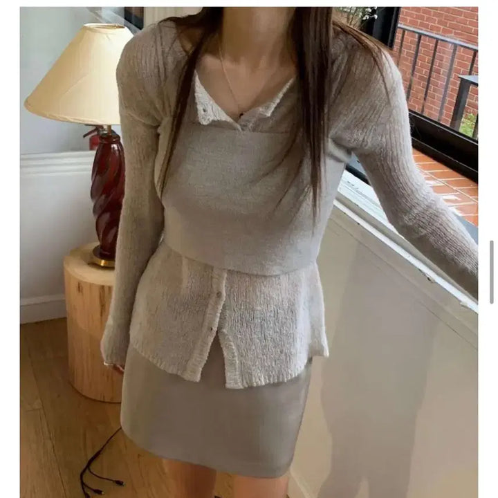 [BUNJANG] V-neck Knit Vest and Cardigan Set / 니트 뷔스티에 가디건 세트