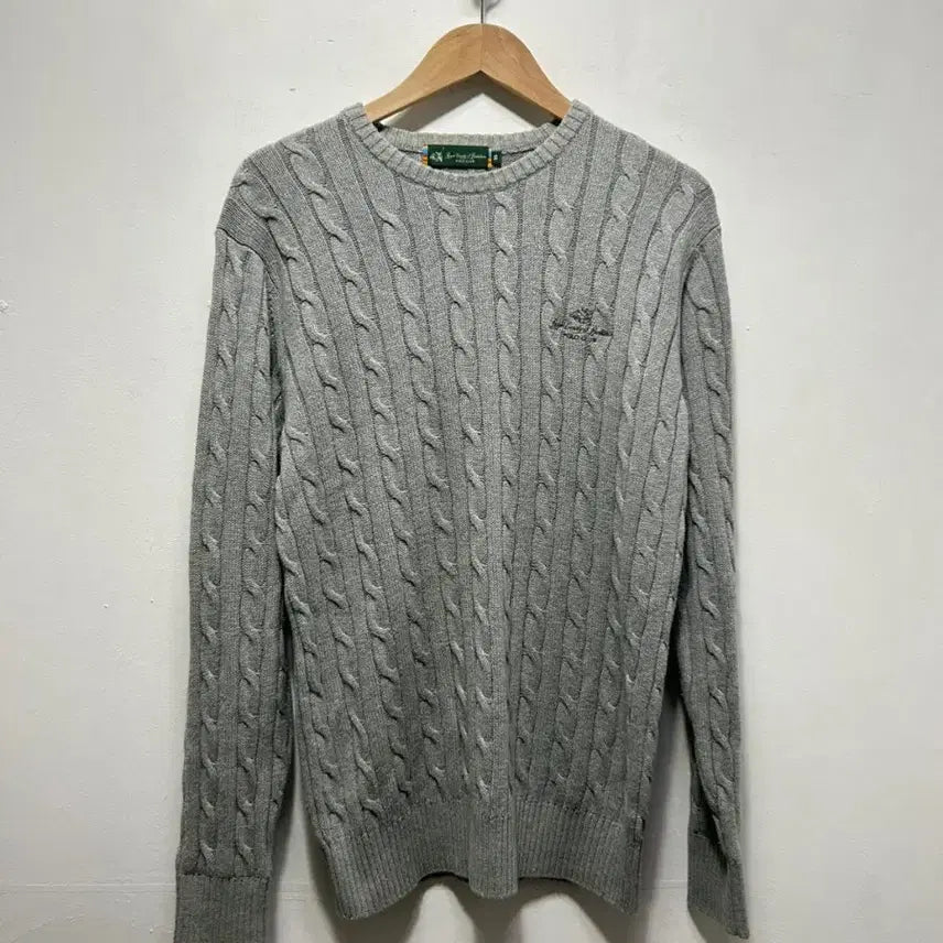 [BUNJANG] Polo Club Cable Knit Sweater Grey M / 폴로클럽 케이블 니트 스웨터 회색 M