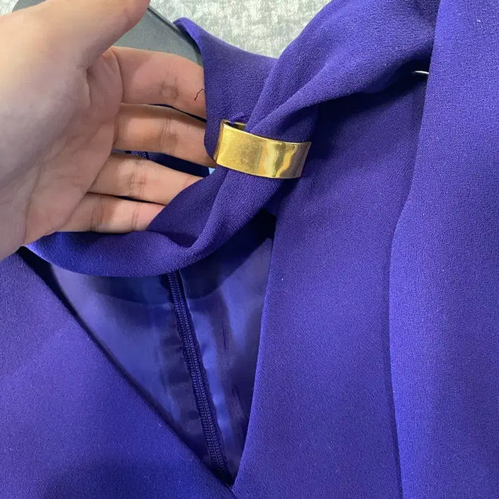 [BUNJANG] MojoSphin Silk Scarf Midi Dress / 모조에스핀 실크 스카프 원피스 미디 울100 보라 퍼플 리본 타이