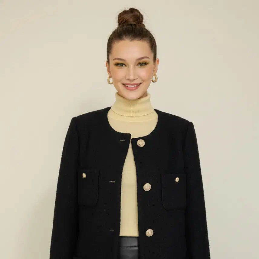 [SOLD OUT] [새상품급]*드뎌꺼낸*봄09*미쏘 블랙 트위드 노카라 반코트