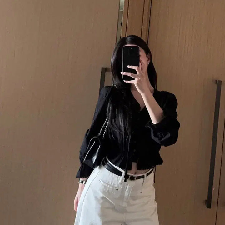 [BUNJANG] Joomienne Rosely Crop Blouse / 주미엔느 로즐리 크롭블라우스