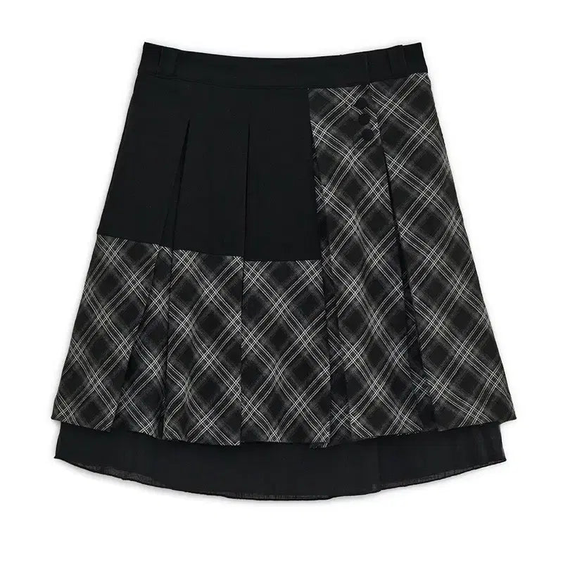 [BUNJANG] HUGYOURSKIN Check Pleated Midi Skirt (Black) S / 허그유어스킨 체크 플리츠 미디 스커트 (Black) s