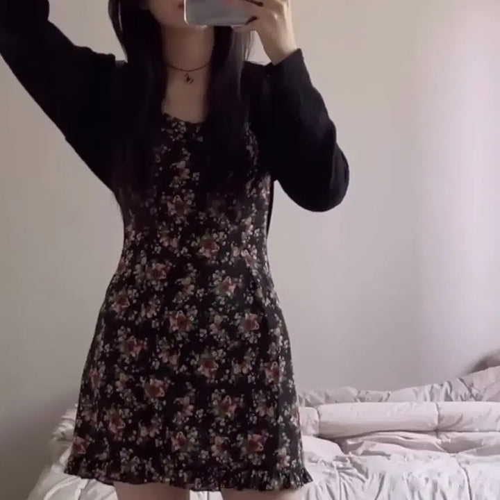 [BUNJANG] Oddoneout Flower Dress Black S / 마지막)오드원아웃 플라워원피스 s