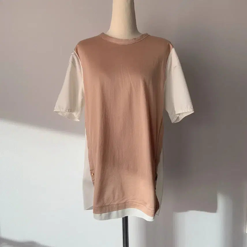 [BUNJANG] Kuho Color Block Short Sleeve T-shirt / 구호 배색 반팔 티셔츠 브라운/화이트