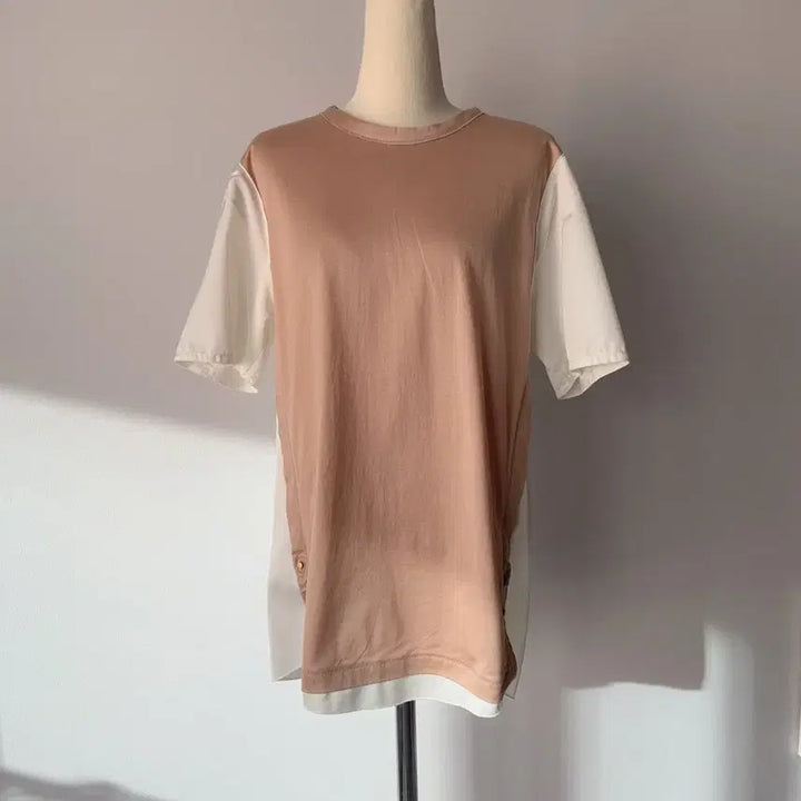 [BUNJANG] Kuho Color Block Short Sleeve T-shirt / 구호 배색 반팔 티셔츠 브라운/화이트