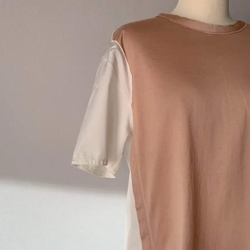 [BUNJANG] Kuho Color Block Short Sleeve T-shirt / 구호 배색 반팔 티셔츠 브라운/화이트