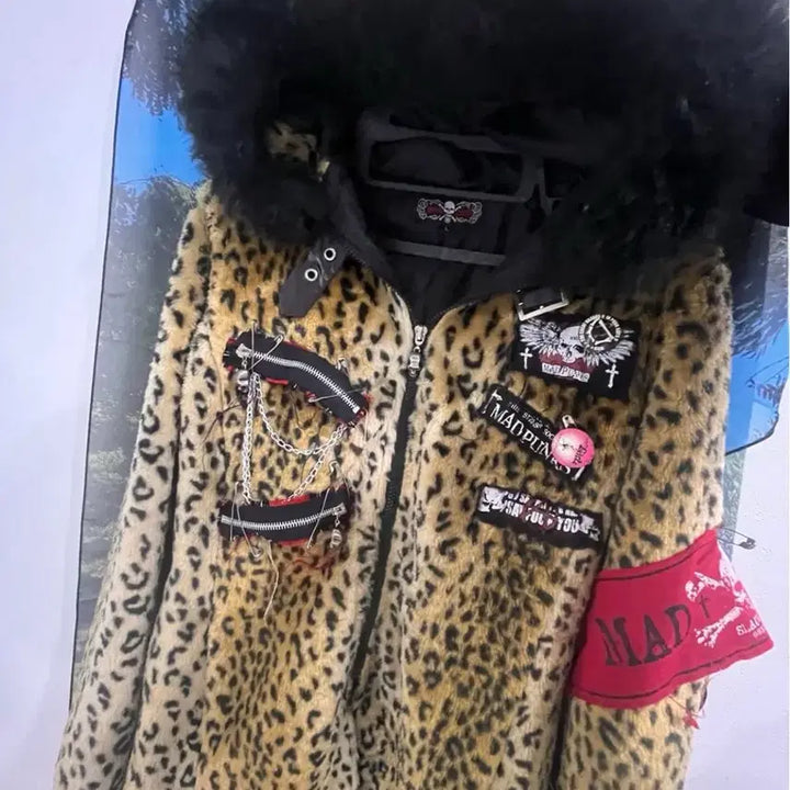 [BUNJANG] MADPUNKS Leopard Hooded Fur Jacket / MADPUNKS 레오파드 후드 퍼 자켓 매드펑크 고스펑크