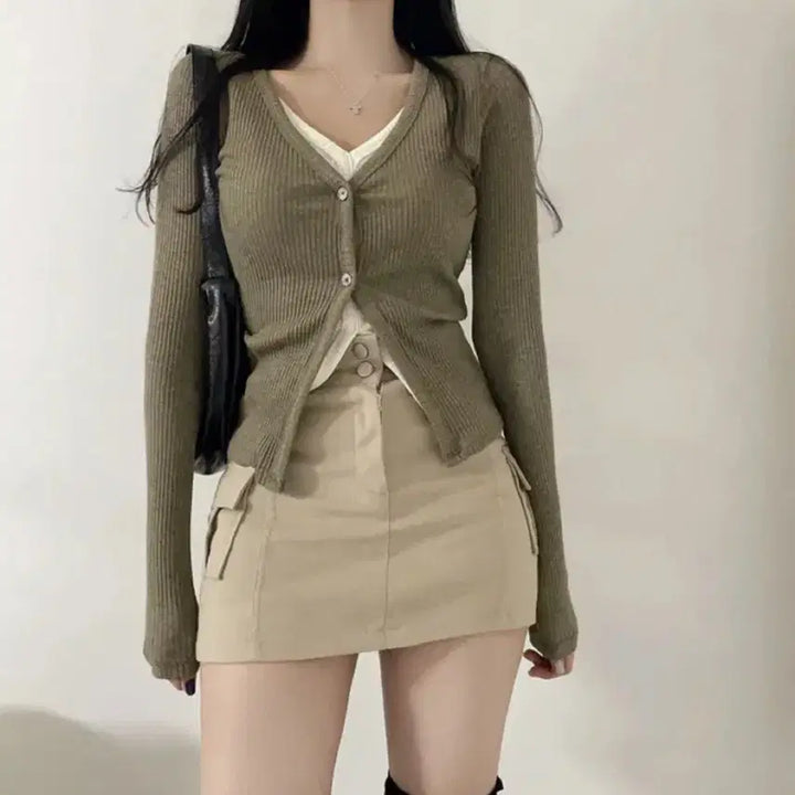 [BUNJANG] Ribbed Cardigan Tee / 골지 가디건 티