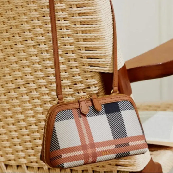 [BUNJANG] Daks Jubilee Check Mini Crossbody Bag / 닥스 브라운 쥬빌리체크 패턴 포인트 미니크로스백