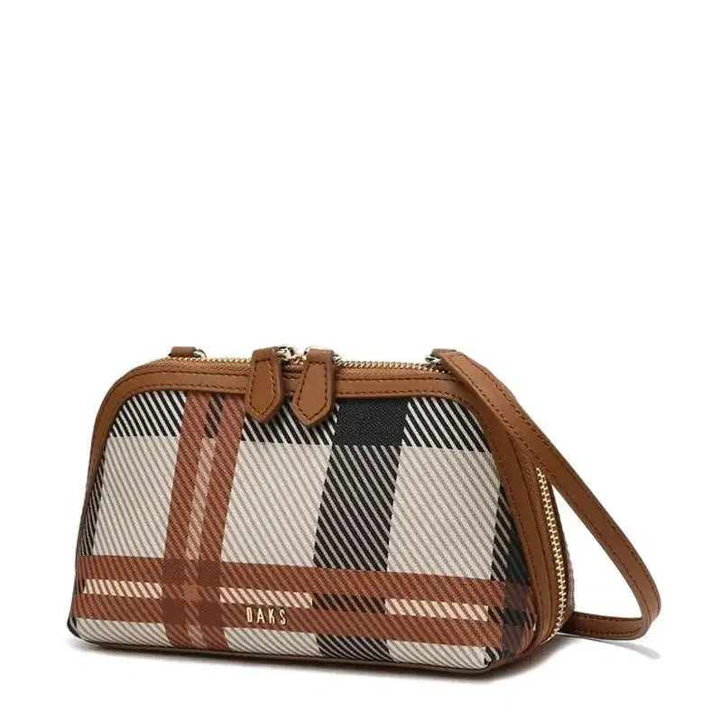 [BUNJANG] Daks Jubilee Check Mini Crossbody Bag / 닥스 브라운 쥬빌리체크 패턴 포인트 미니크로스백