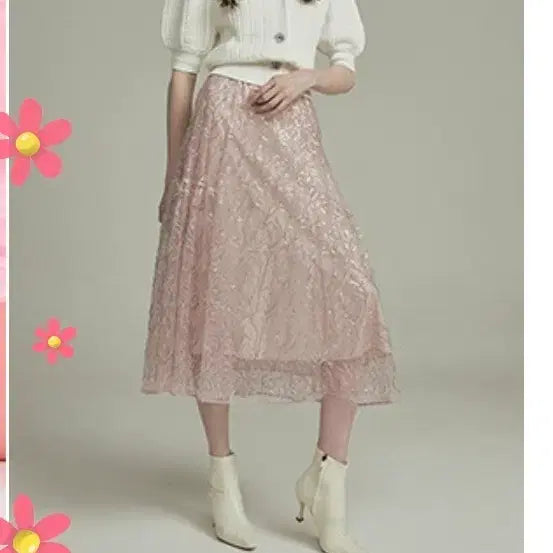 [BUNJANG] OBZEE Sequin Beaded Pink Long Skirt / OBZEE 시퀸 비딩 핑크 스커트 55사이즈