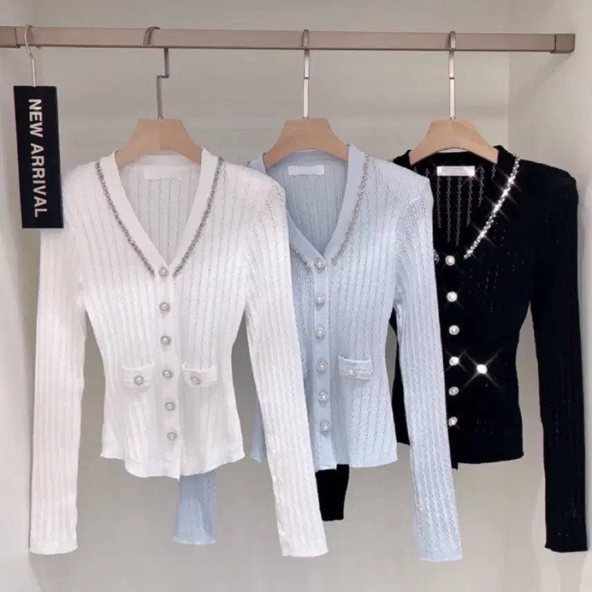 [BUNJANG] High-Quality Jeweled Wave Cardigan / 고퀄리티 쥬얼 웨입 가디건 봄신상가디건