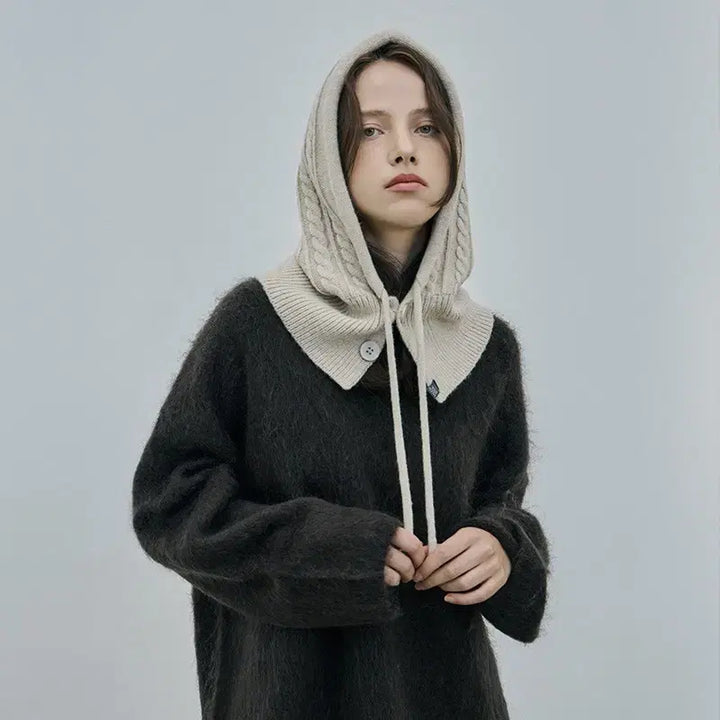 [BUNJANG] Deep Cozy Button Balaclava (Light Beige) / 딥 코지 단추 바라클라바 '연베이지' (새상품)