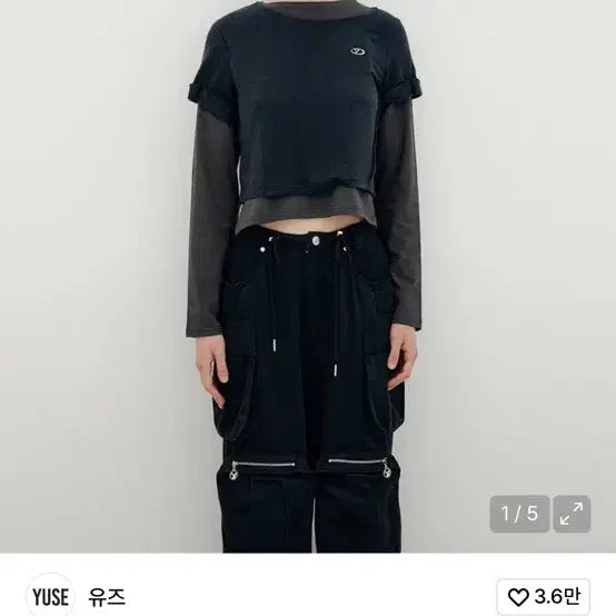 [BUNJANG] UZZ Layered Sleeve T-Shirt Navy/Gray / 유즈 레이어드 슬리브 티셔츠 네이비/그레이