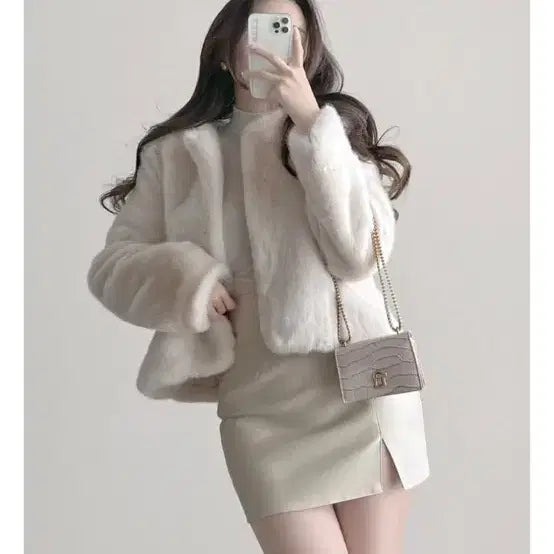 [BUNJANG] Fake Fur Jacket (Ivory) / 무배,새상품) 안감누빔 페이크퍼 자켓 아이보리