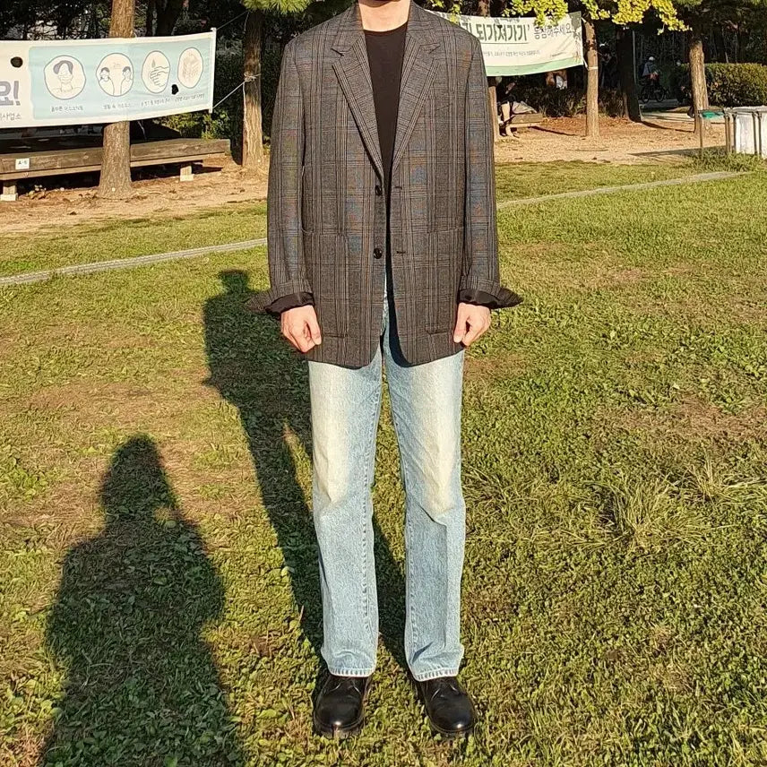 [BUNJANG] Solid Homme Checkered Blazer and Slacks Set / 솔리드옴므 체크 셋업(블레이저 48, 슬랙스 46)