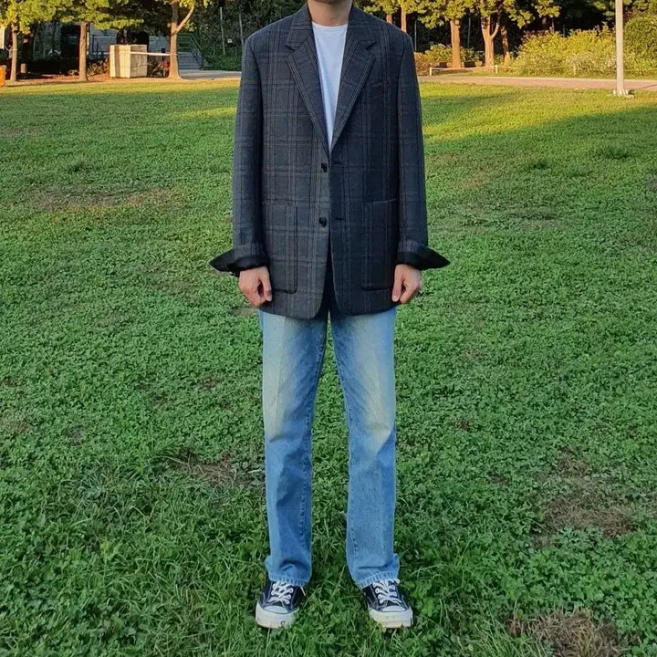 [BUNJANG] Solid Homme Checkered Blazer and Slacks Set / 솔리드옴므 체크 셋업(블레이저 48, 슬랙스 46)