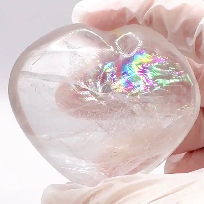 [BUNJANG] Rainbow Heart Crystal Stone with Stand / [천연원석]레인보우 하트 수정 원석