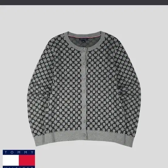 [BUNJANG] Tommy Hilfiger Gray Pattern Cardigan / 타미힐피거 그레이 패턴 라운드넥 가디건