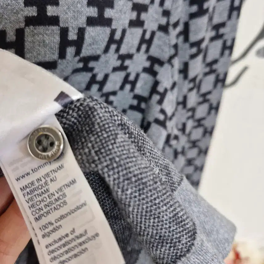 [BUNJANG] Tommy Hilfiger Gray Pattern Cardigan / 타미힐피거 그레이 패턴 라운드넥 가디건