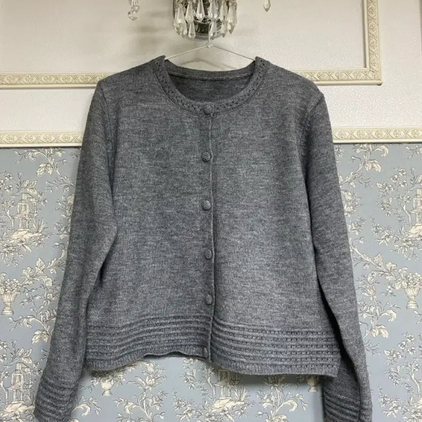 [BUNJANG] Gray Tweed Knit Cardigan / 회색.트위드 니트가디건 55~66