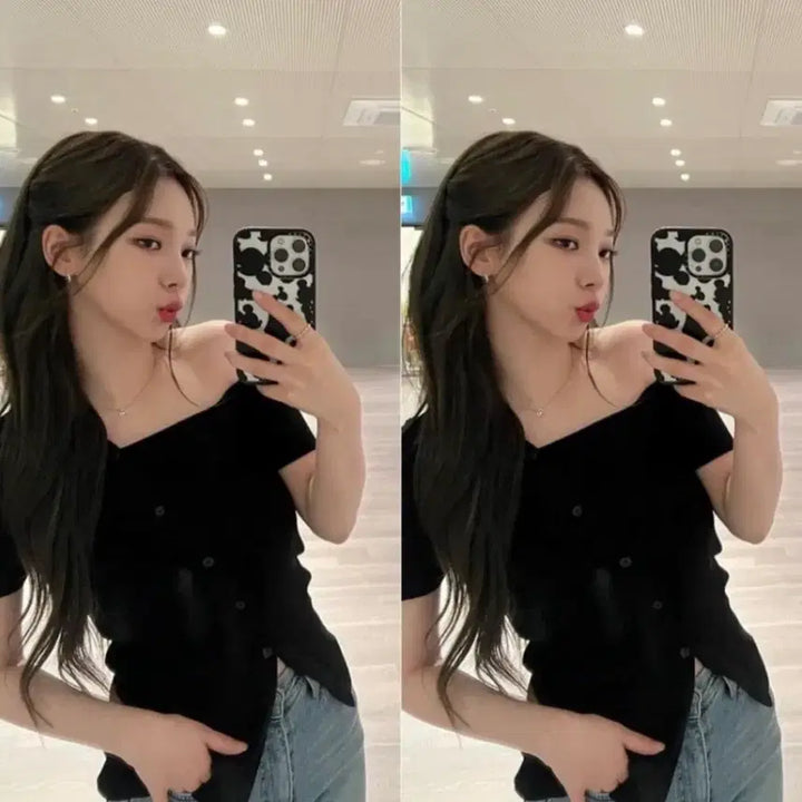 [BUNJANG] Diagonal Off-Shoulder Knit Short Sleeve Top / 다이애그널 오프숄더니트 오프숄더반팔
