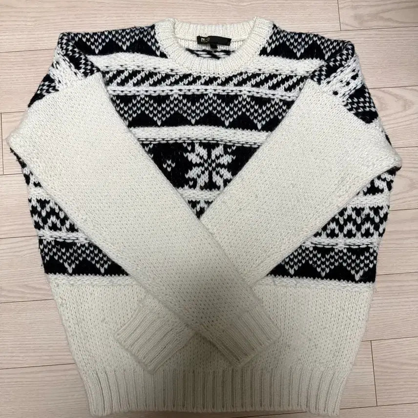 [BUNJANG] Maje White Pattern Knit Sweater / (무료배송) 마쥬 화이트 패턴 니트