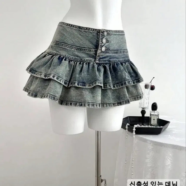 [BUNJANG] SHEIN Ruffle Denim Mini Skirt XS / [새상품] 쉬인 러플 데님미니스커트 XS