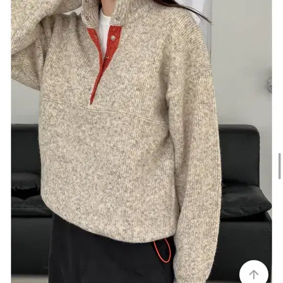 [BUNJANG] OPM Color Block Button Knit Top / 에이블리 오피엠 배색 버튼 데일리 니트 포인트 밑단 스트링 교신 ㅇ