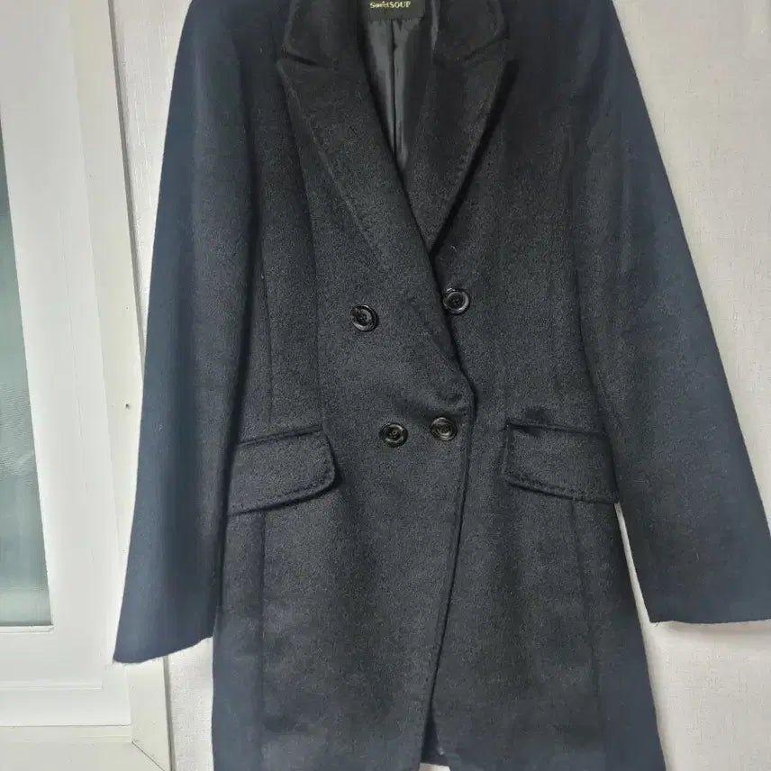 [BUNJANG] SweetSoup Black Double Button Coat / SweetSoup 블랙 더블 버튼 코트