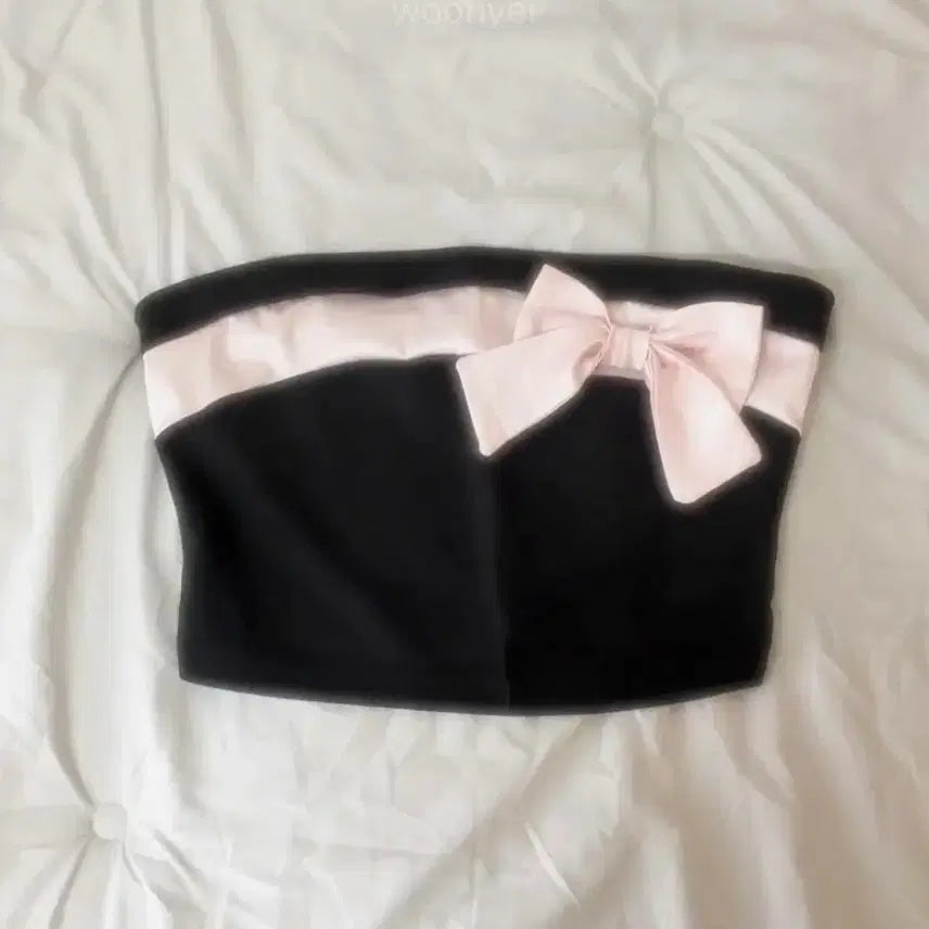 [BUNJANG] Black Ribbon Tube Top Blouse / 리본 블랙 튜브탑 블라우스 히메갸루 오네갸루
