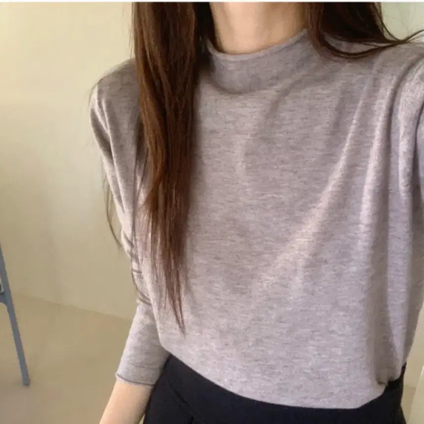 [BUNJANG] Real Coco Pansy Mock Neck Long Sleeve Knit Top / 리얼코코 펜지 반목 긴팔 니트 (베이지, 그레이) 개별 가격