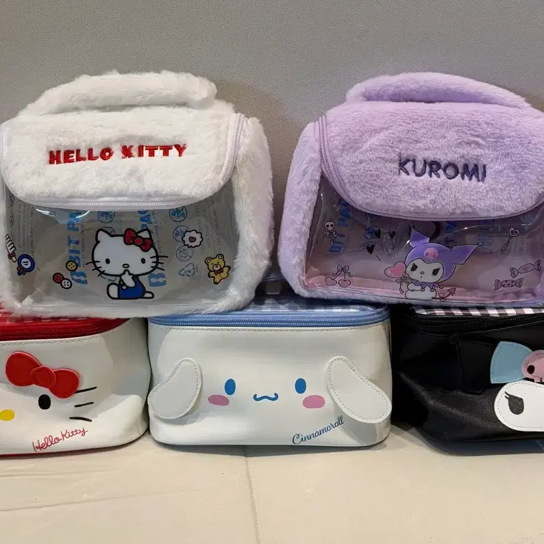[BUNJANG] Sanrio Pouch Set / 산리오 퍼 파우치 투명 파우치 체크 파우치 가방
