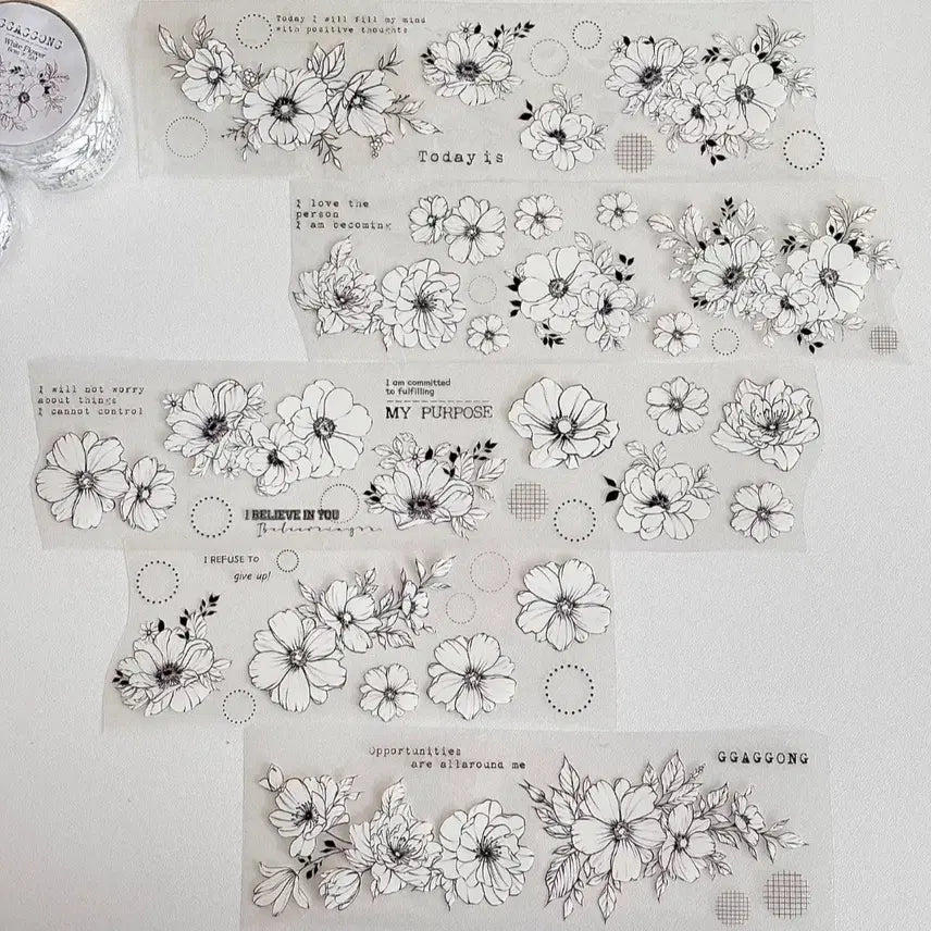 [BUNJANG] White Flower Masking Tape Cut - Kkakong / #화이트플라워 #마테컷/pet마테/까꽁이