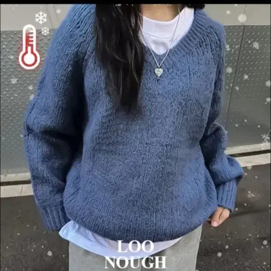 [BUNJANG] Loose Fit V-Neck Knit Sweater / 루즈핏 브이넥 니트 올리브 / 퍼플