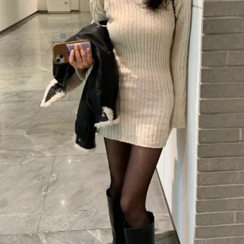 [BUNJANG] Senne Ribbed Knit Dress / senne 리본 골지 원피스