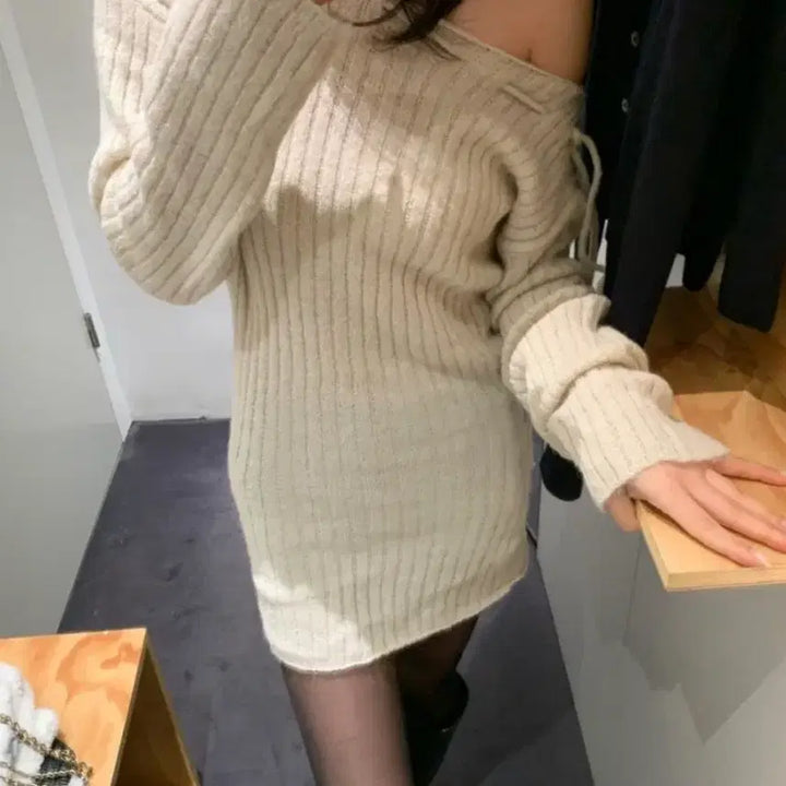 [BUNJANG] Senne Ribbed Knit Dress / senne 리본 골지 원피스