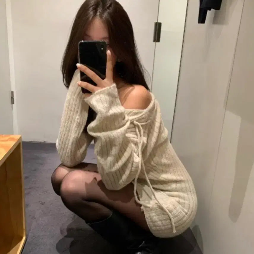 [BUNJANG] Senne Ribbed Knit Dress / senne 리본 골지 원피스