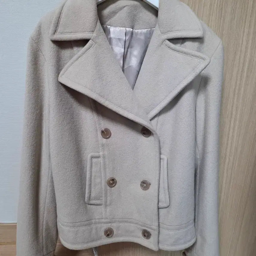 [BUNJANG] Beige Double-Button Half Coat / 베이지 아이보리 더블 버튼