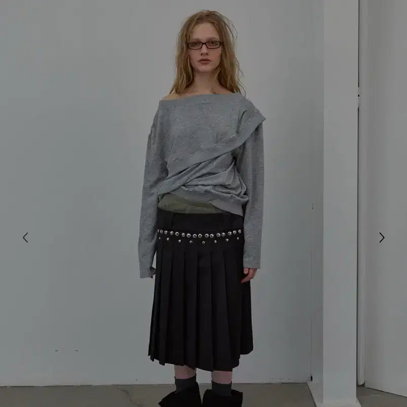 [BUNJANG] LCDC Pleated Midi Skirt / LCDC 스터드 플리츠 미디 스커트