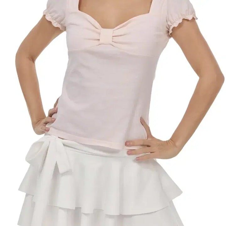 [BUNJANG] Kleesier Ribbon Letter Top Pink / 클리시어 리본 레터 탑 ribbon letter top pink 핑크